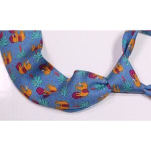 Hermes Tie Silk Elephants Palm Trees Blue Purple 7183 UA